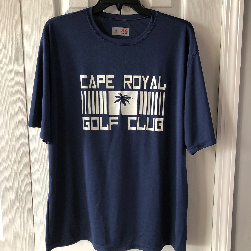 Mens T-Shirt by A4.com, L, Navy & White, VGUC